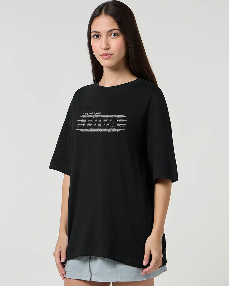 bewakoof Women's Black Diva Typography Oversized T-shirt
